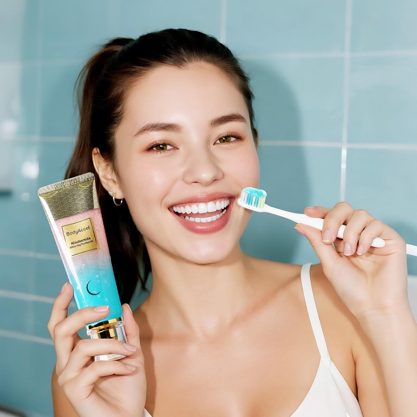 Transform Your Smile with Niacinamide Whitening Toothpaste - Natural Deep Stain Removal & Fresh Cherry Blossom Peach Flavor for Optimal Gum Health!