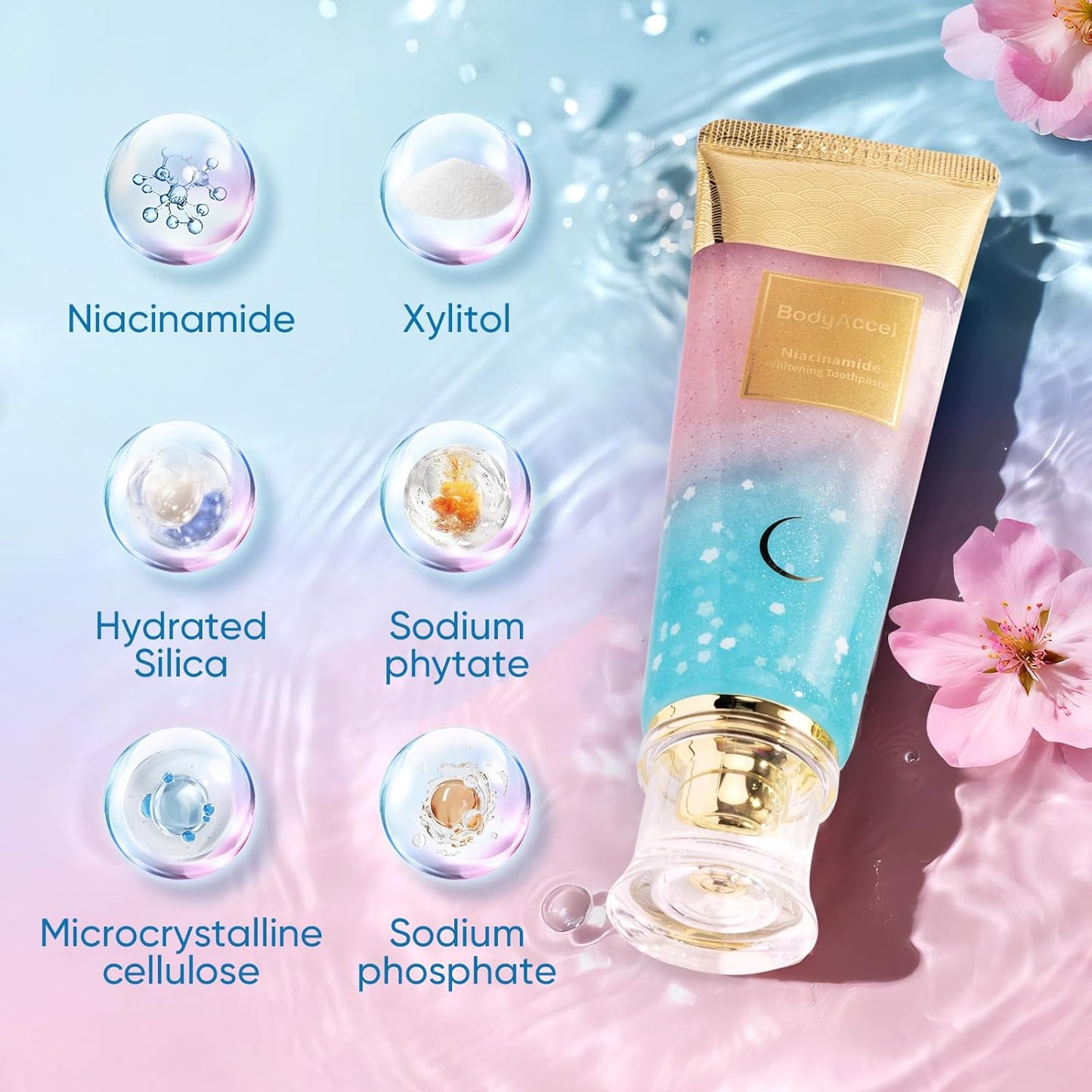 Transform Your Smile with Niacinamide Whitening Toothpaste - Natural Deep Stain Removal & Fresh Cherry Blossom Peach Flavor for Optimal Gum Health!