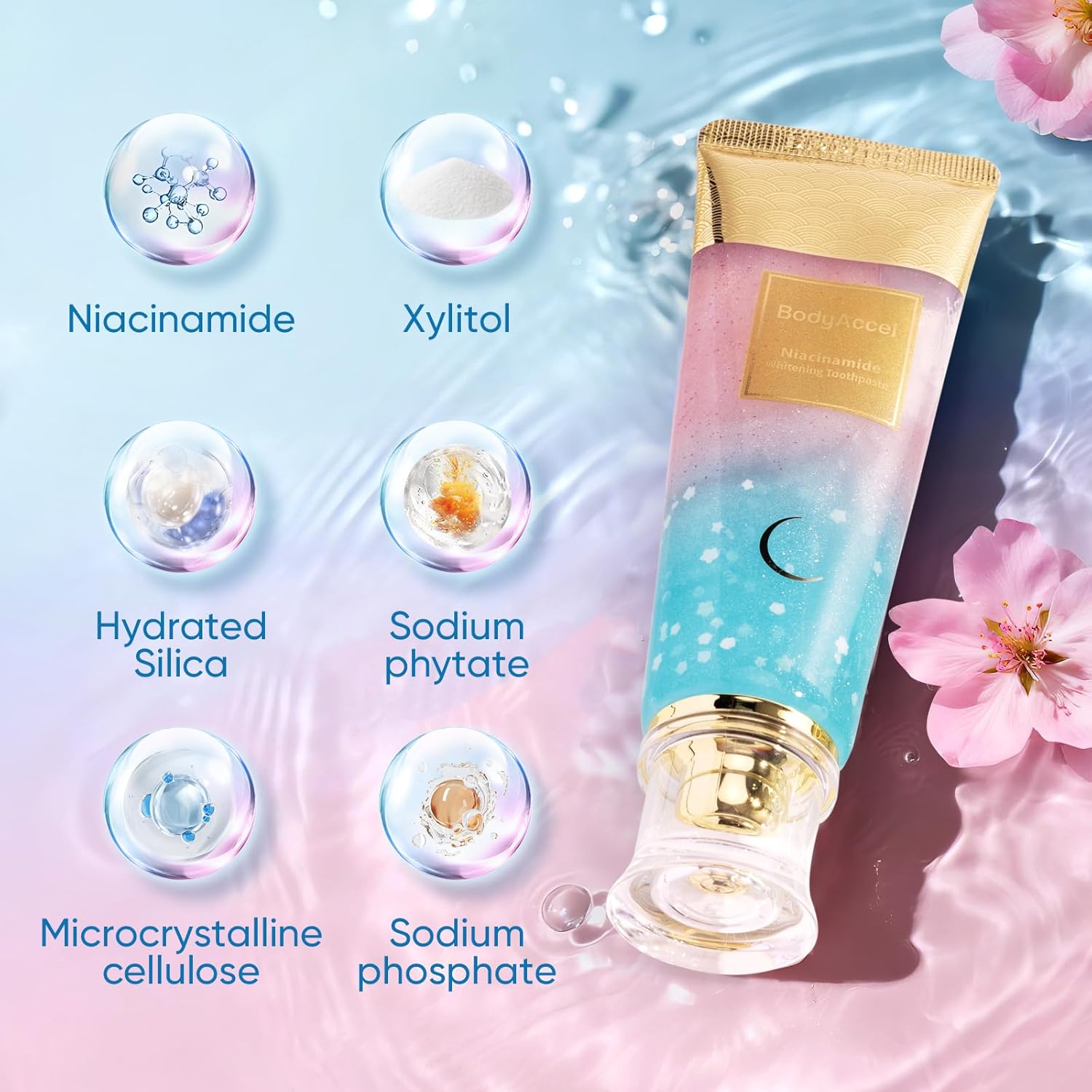 Transform Your Smile with Niacinamide Whitening Toothpaste - Natural Deep Stain Removal & Fresh Cherry Blossom Peach Flavor for Optimal Gum Health!