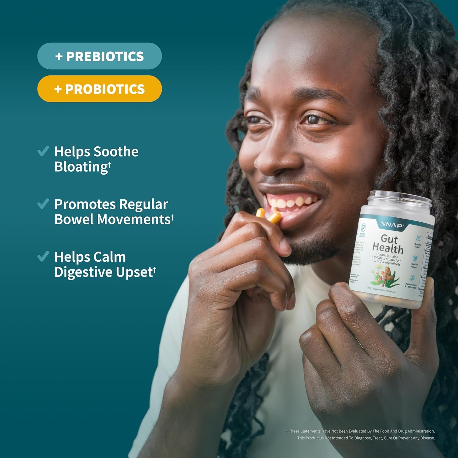 SNAP Gut Health Supplement – Turmeric, Aloe & Pylopass Probiotics – 17 Active Ingredients for Bloating Relief, Digestive Support & Healthy GI Tract – Dietary Supplement, 50 Capsules