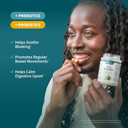 SNAP Gut Health Supplement – Turmeric, Aloe & Pylopass Probiotics – 17 Active Ingredients for Bloating Relief, Digestive Support & Healthy GI Tract – Dietary Supplement, 50 Capsules