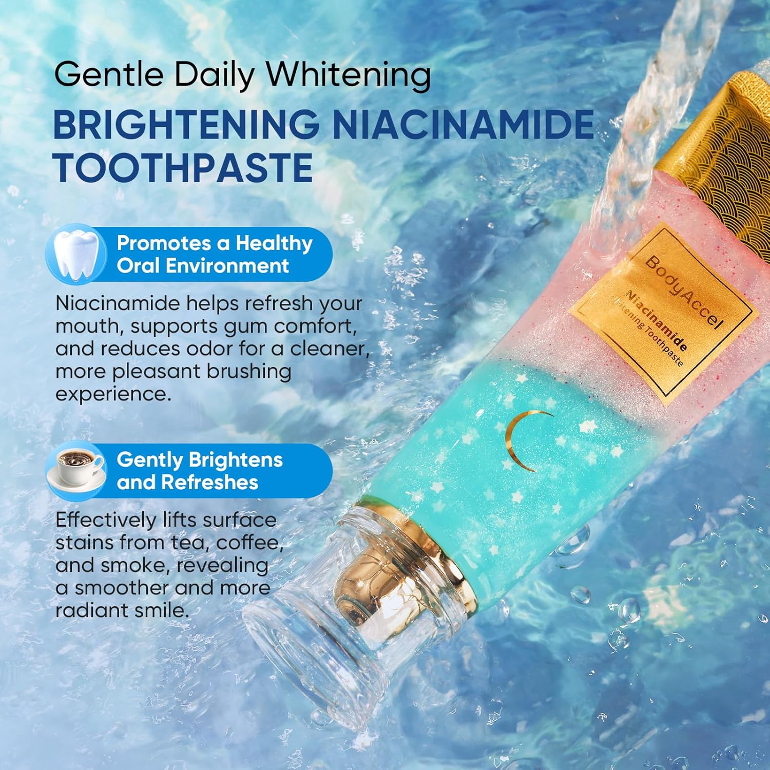Transform Your Smile with Niacinamide Whitening Toothpaste - Natural Deep Stain Removal & Fresh Cherry Blossom Peach Flavor for Optimal Gum Health!